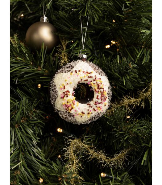 Kerstbal Donut Wit/Bruin 10 cm
