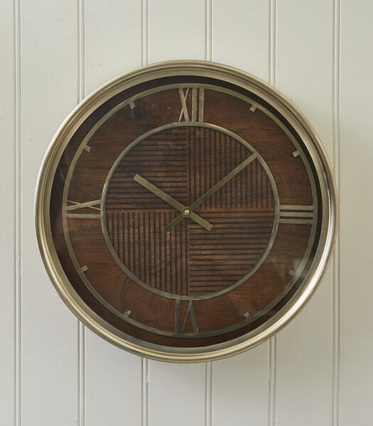 Sebastiaan - Horloge murale bois avec cadre doré