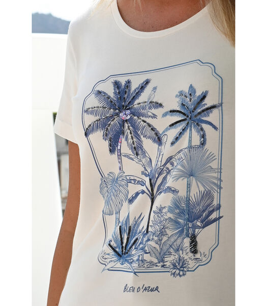 JUNGLE - TSHIRT BLANC PALMIERS PERLÉS