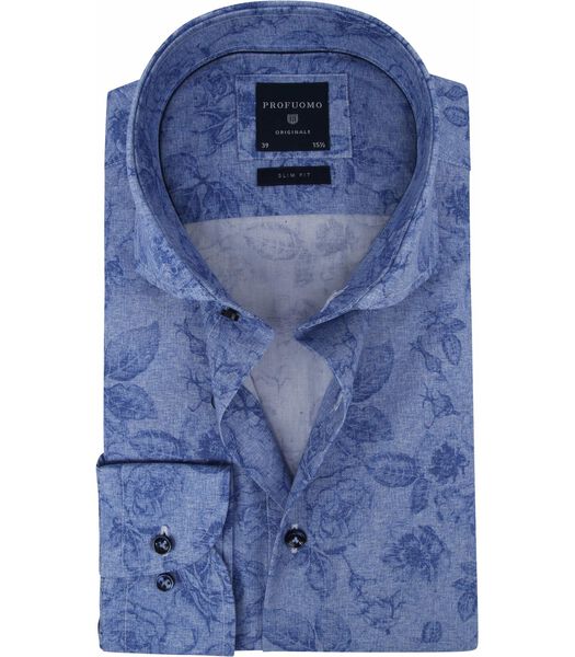 Profuomo Overhemd SF Blauw Bloemen