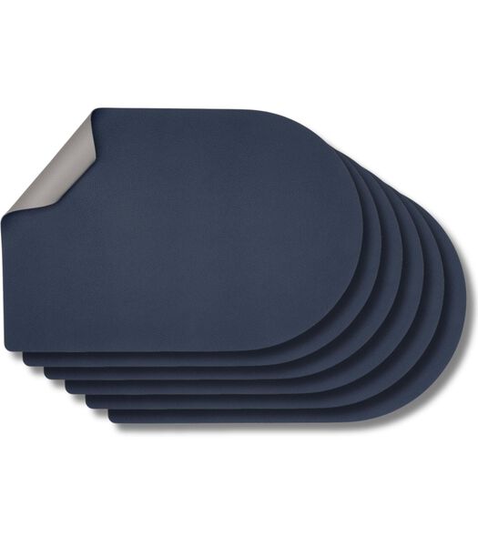 Sets de table  - Cuir végétalien - Gris / Bleu - Pain - réversible - 44 x 30 cm - 6 pièces