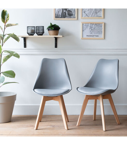 Set van 2 grijze NORA Scandinavische stoelen met kussen