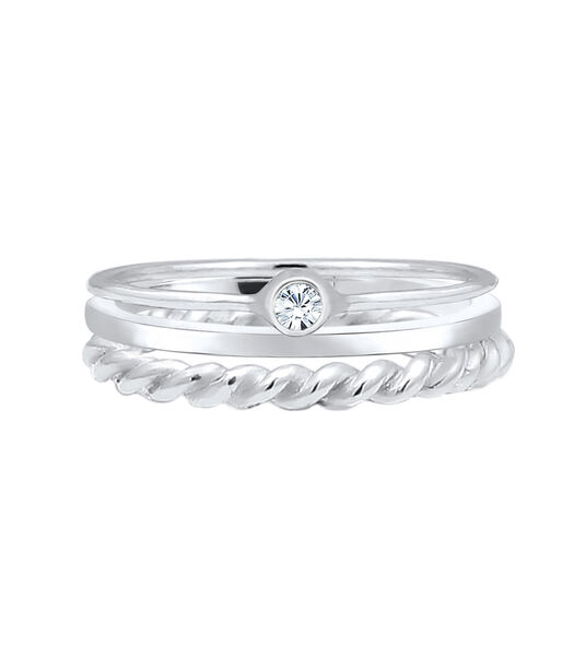 Bague Femmes Set Solitaire Basic Torsadé Avec Cristal En Argent Sterling 925