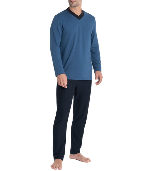 Pyjama long cardé 100% coton à micro motif jacquard Zen
