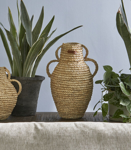 Coco Island vaas droogbloemen - decoratieve rieten pot met handvaten