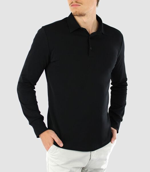 Polo Homme Manches Longues - Polo Sans Repassage - Noir - Coupe Slim Fit - Coton Premium