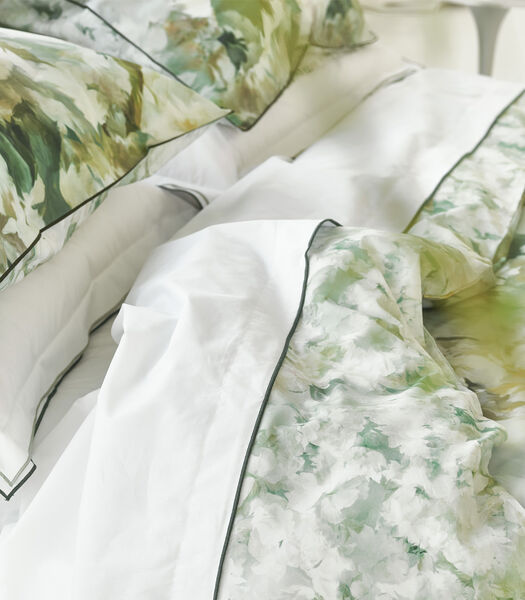 Taie d'oreiller imprimée en percale de coton, Fleurs de Jour Celadon