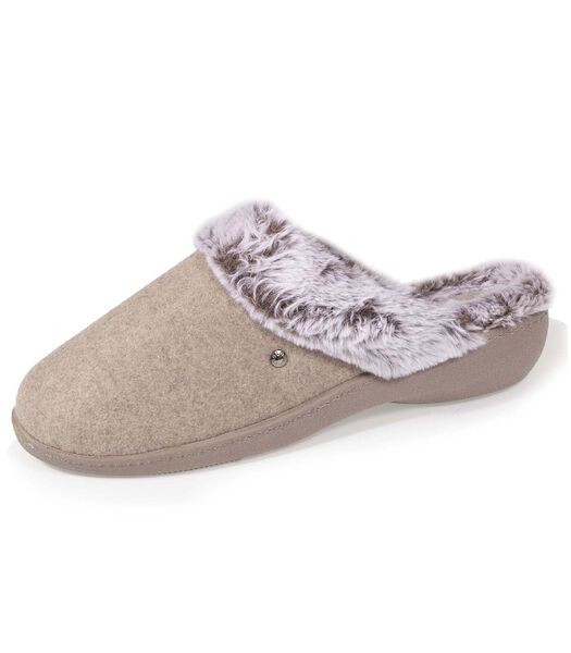 Chaussons Mules Femme fourrés Talon Taupe