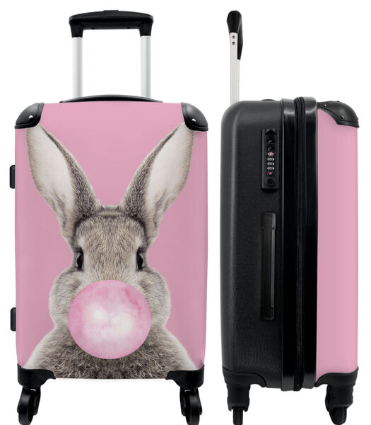 Bagage à main Valise avec 4 roues et serrure TSA (Lapin - Enfants - Chewing-gum - Rose)