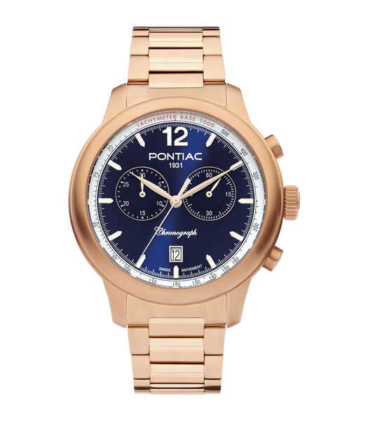 Henry Chrono Swiss movement bleu sur acier or rose P40028