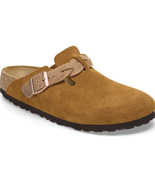 Leren damesklompen Boston Braided Suede