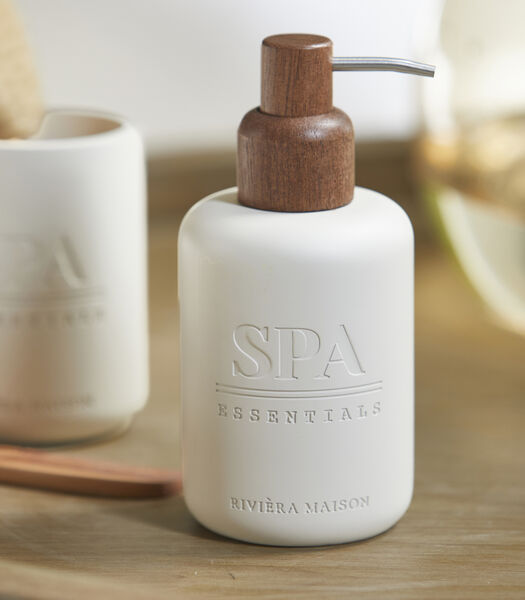 RM Spa Essential - Distributeur de savon beige avec détails en bois