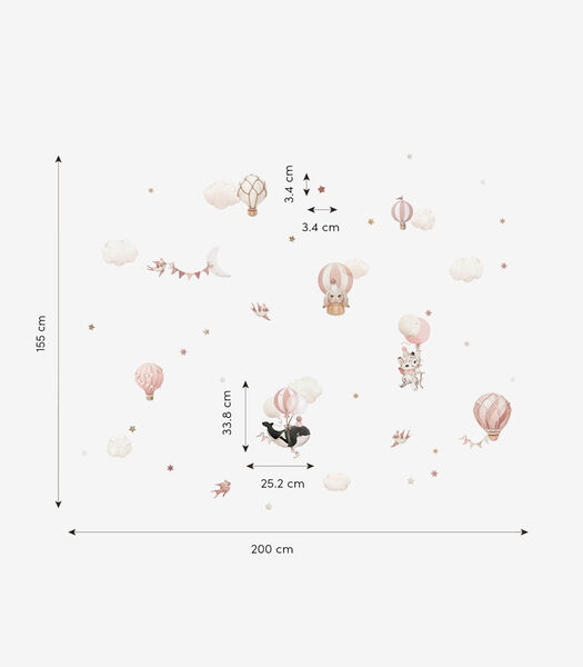 SELENE - Muurstickers - Dieren en ballonnen (roze)
